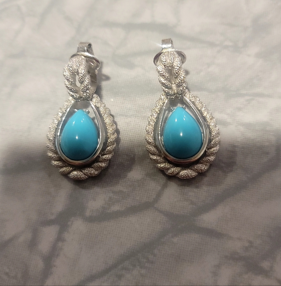 Vintage Avon Silver Tone Clip On Earrings Faux Turquoise Stone Signed